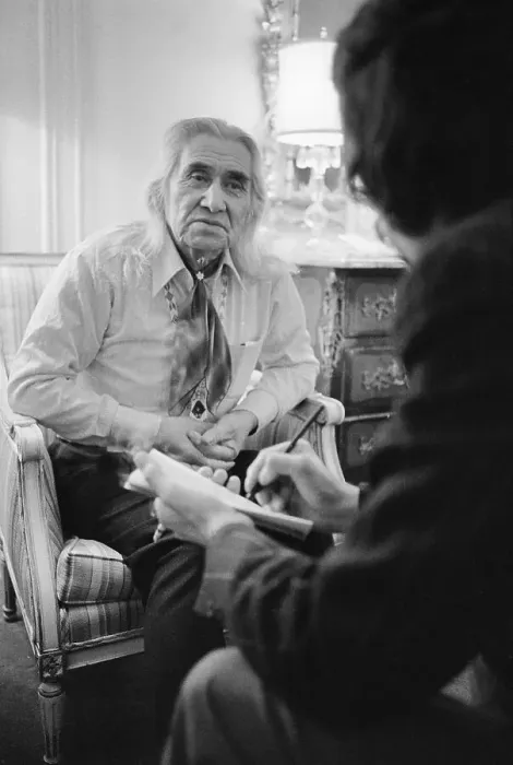 Framed Print : Native American Chief Sitting and Talking with Reporter Framed Print : Native American Chief Sitting and Talking with Reporter