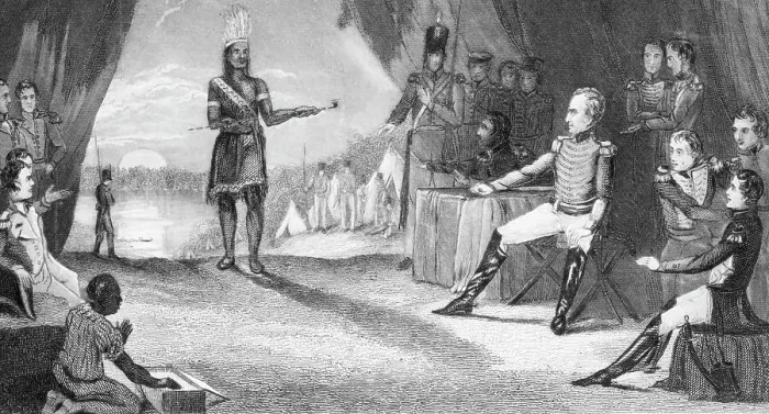 Framed Print : Native American Giving Himself up to Soldiers Framed Print : Native American Giving Himself up to Soldiers