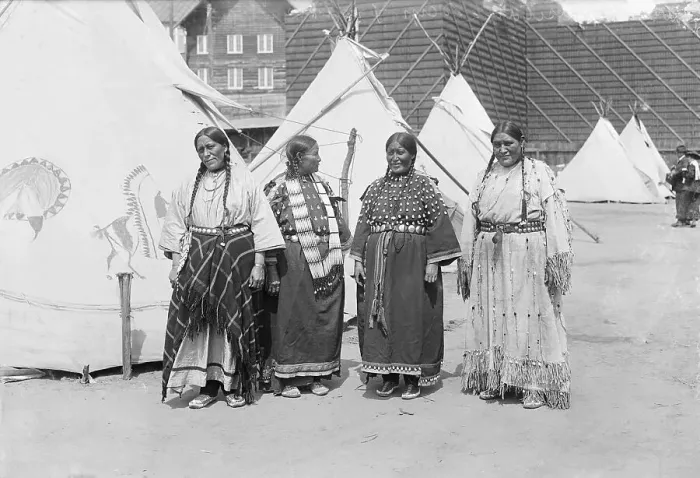 Framed Print : Native American Wives Posing Outside Tents Framed Print : Native American Wives Posing Outside Tents
