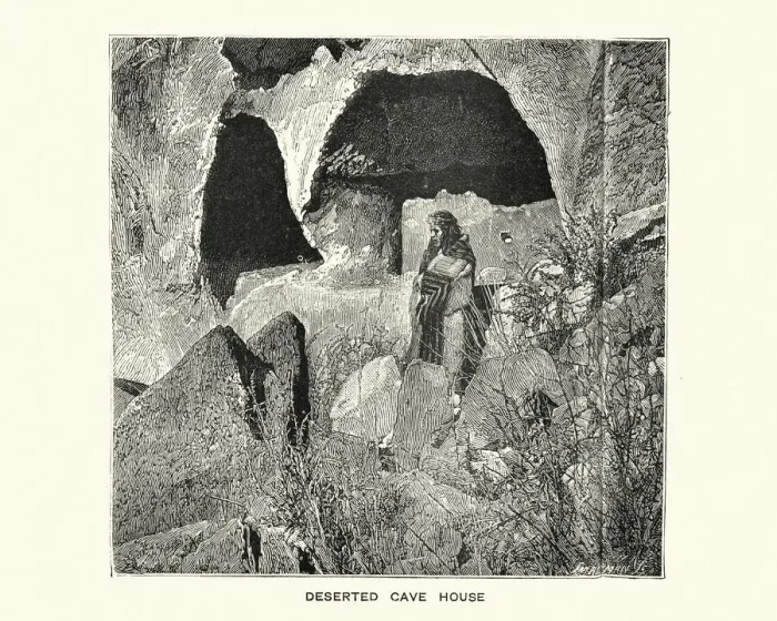 Framed Print : Native American woman outside a deserted cave dwelling Framed Print : Native American woman outside a deserted cave dwelling