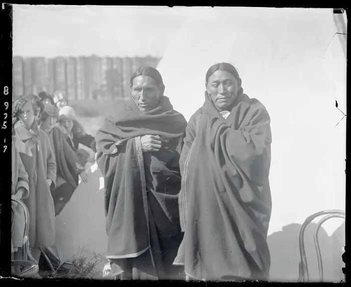 Framed Print : Native Tribe Representatives Standing and Wrapped in Blankets Framed Print : Native Tribe Representatives Standing and Wrapped in Blankets