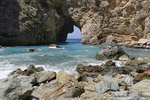 Natural arch, coast in Antiochia ad Cragum, Turkish Riviera, Gazipasa, Antalya Province, Turkey