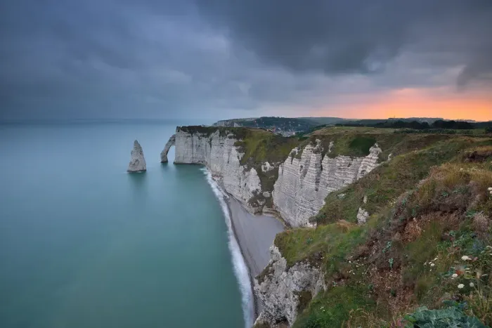Framed Print : nature landscape in the sunset in Etretat, France in beautiful summer day Framed Print : nature landscape in the sunset in Etretat, France in beautiful summer day