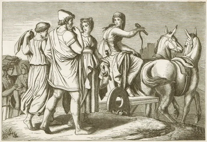 Framed Print : Nausicaa and Odysseus, Greek mythology, wood engraving, published in 1883 Framed Print : Nausicaa and Odysseus, Greek mythology, wood engraving, published in 1883