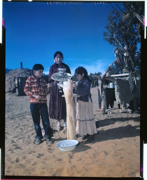 Framed Print : Navajo Children Grinding Corn Framed Print : Navajo Children Grinding Corn