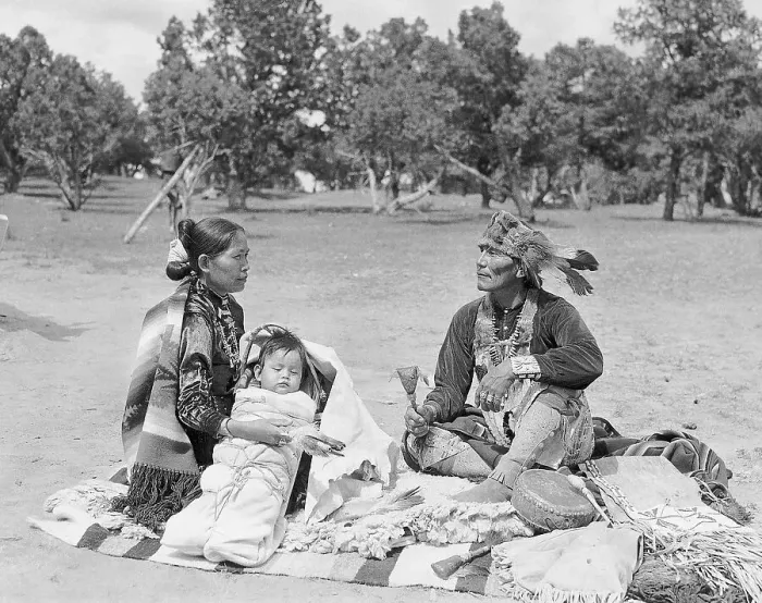 Framed Print : Navajo Medicine Man Treats Woman & Child