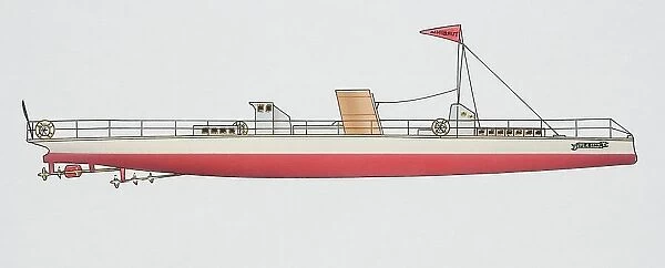 The naval vessel Turbinia, side view