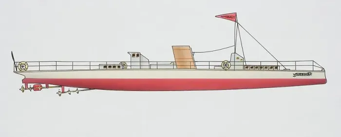 Framed Print : The naval vessel Turbinia, side view