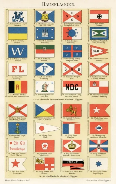 Framed Print : Navigation Company flags illustration 1896 Framed Print : Navigation Company flags illustration 1896