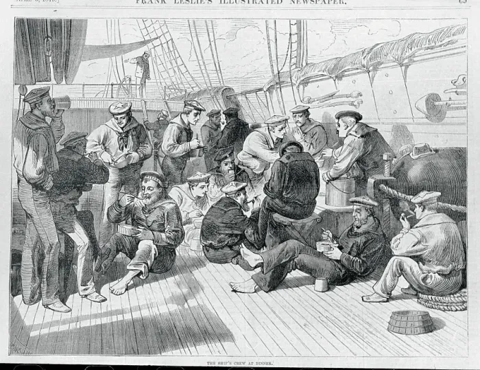 Framed Print : Navy Crew Sitting at Table to Eat Framed Print : Navy Crew Sitting at Table to Eat