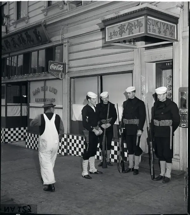Framed Print : Navy Detachment Outside Restaurant Framed Print : Navy Detachment Outside Restaurant