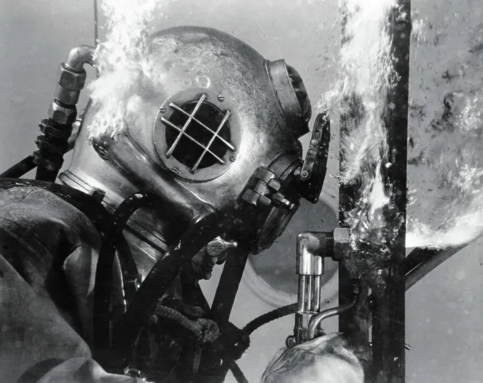 Framed Print : Navy Diver Cutting into Shipwreck