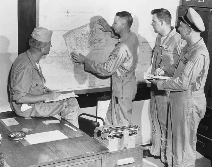 Framed Print : Navy Hurricane Hunters Examining Map Framed Print : Navy Hurricane Hunters Examining Map