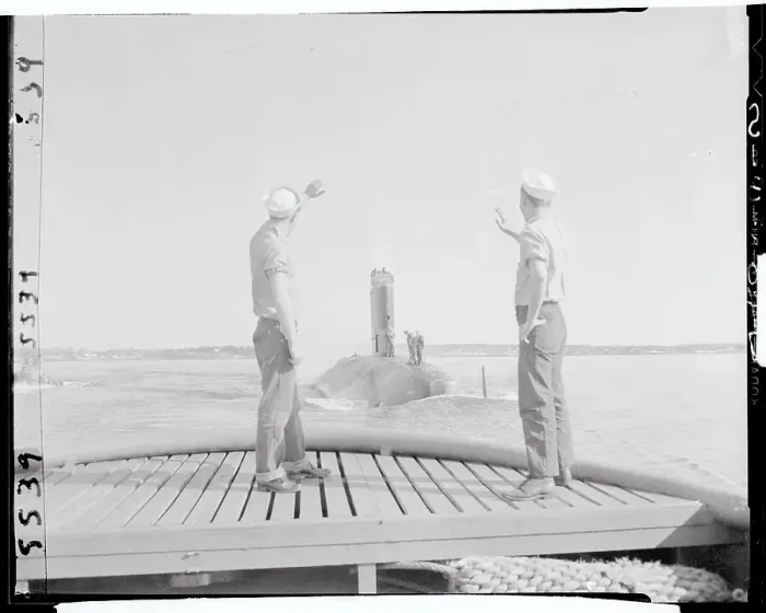 Framed Print : Navy Men Atop Submarine Framed Print : Navy Men Atop Submarine