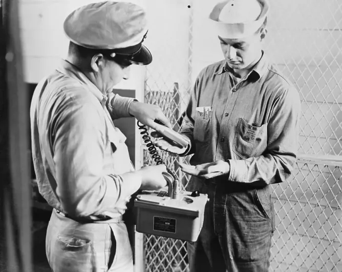 Framed Print : Navy Officer Checking Sailor with Geiger Counter Framed Print : Navy Officer Checking Sailor with Geiger Counter