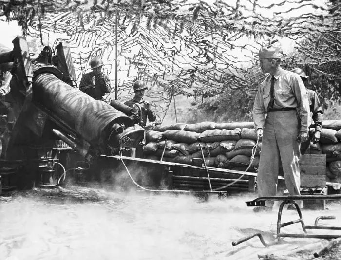 Framed Print : Navy Secretary Firing a Howitzer Framed Print : Navy Secretary Firing a Howitzer