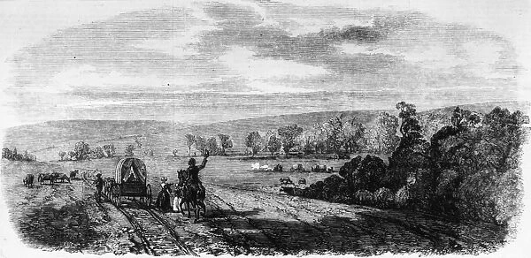 Nebraska. 1856: Settlers entering the state of Nebraska at Pappea Creek
