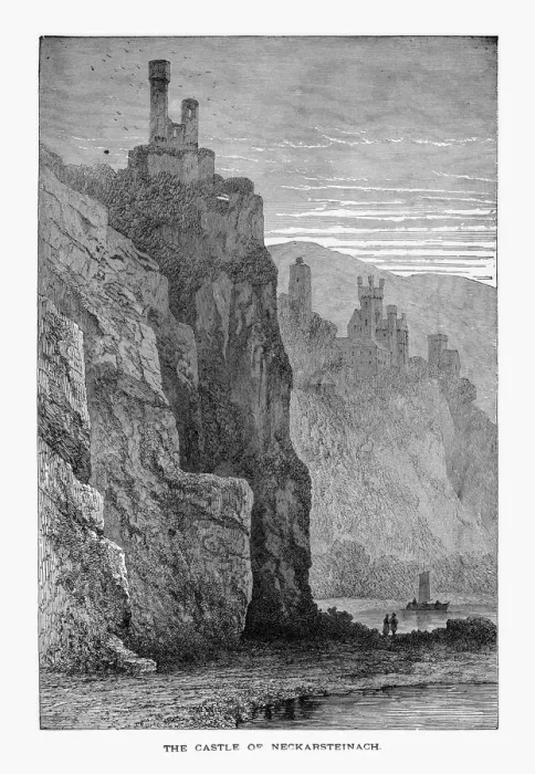 Framed Print : Neckarsteinach Castle in Neckarsteinach, Germany Circa 1887