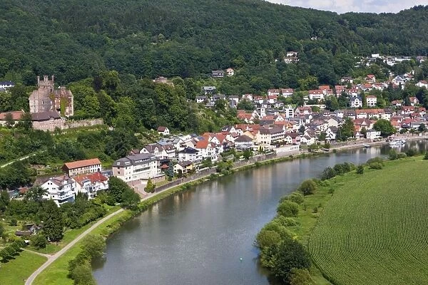 Neckarsteinach, Mittelburg Castle, Vierburgeneck, Neckartal Nature Park, Neckar River, Odenwald, Hesse, Germany, Europe, PublicGround