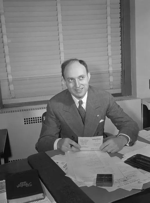 Framed Print : Ned Irish Basketball Promoter Sitting at Desk and Reading Framed Print : Ned Irish Basketball Promoter Sitting at Desk and Reading