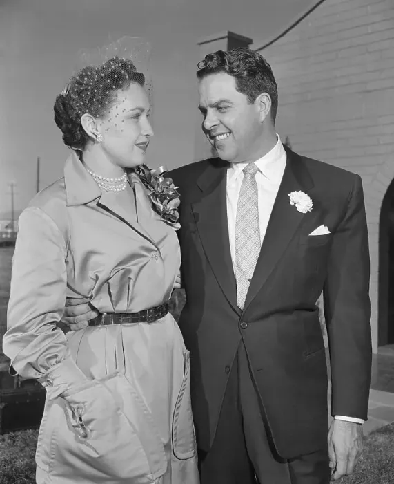 Framed Print : Nedra Clark Posing with New Husband Movie Director Albert Broccoli Framed Print : Nedra Clark Posing with New Husband Movie Director Albert Broccoli
