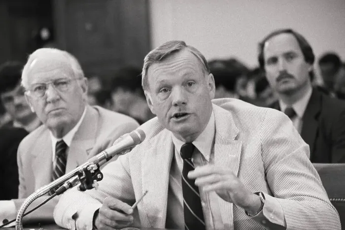 Framed Print : Neil Armstrong Answering Question