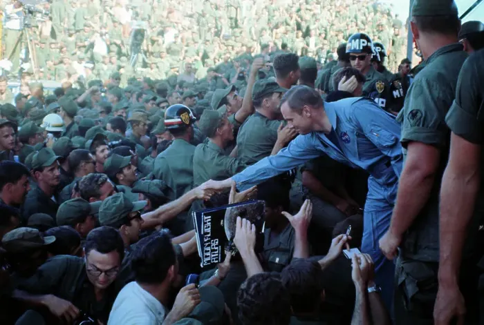 Framed Print : Neil Armstrong Greeting Military Fans Framed Print : Neil Armstrong Greeting Military Fans