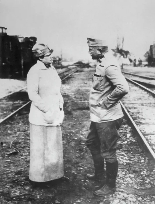 Framed Print : Nellie Bly Speaking with Austrian Officer Framed Print : Nellie Bly Speaking with Austrian Officer