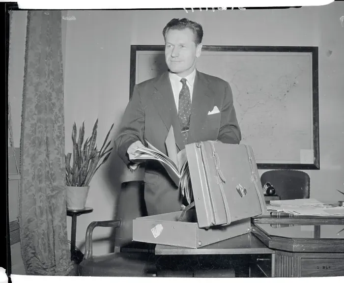 Framed Print : Nelson A. Rockefeller Standing at His Desk Framed Print : Nelson A. Rockefeller Standing at His Desk