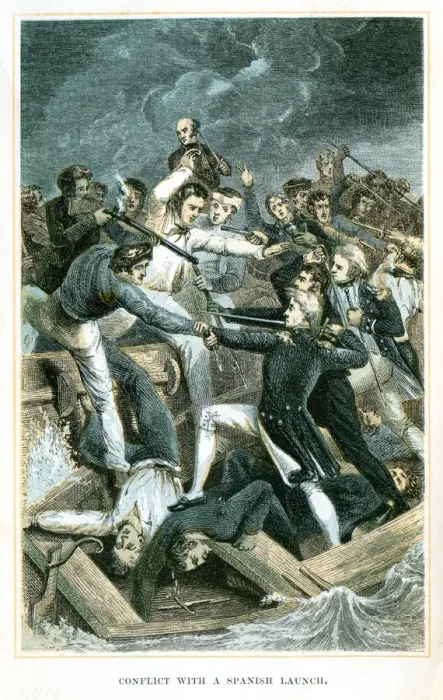 Framed Print : Nelson Conflict with a spanish launch Framed Print : Nelson Conflict with a spanish launch
