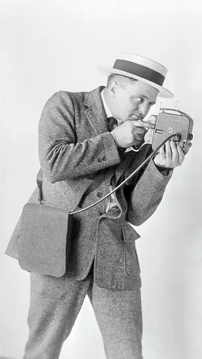 Framed Print : Nelson Edwards with New Movie Camera Framed Print : Nelson Edwards with New Movie Camera