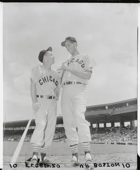 Framed Print : Nelson Fox and Ronnie Nelson Standing on Baseball Field