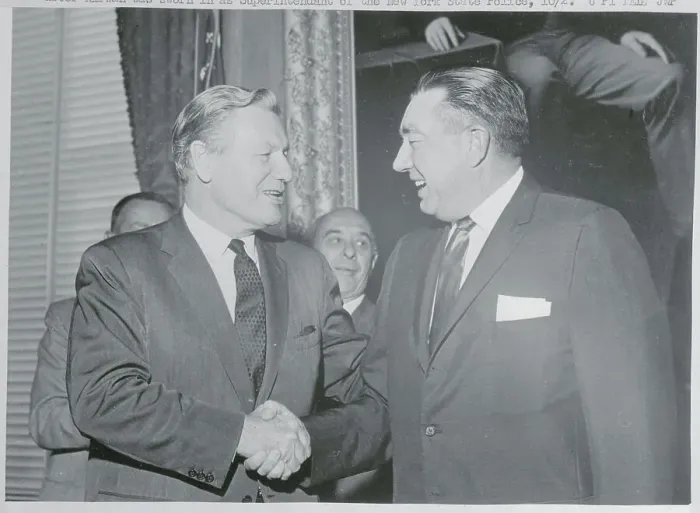 Framed Print : Nelson Rockefeller Shaking Hands with William Kirwan Framed Print : Nelson Rockefeller Shaking Hands with William Kirwan