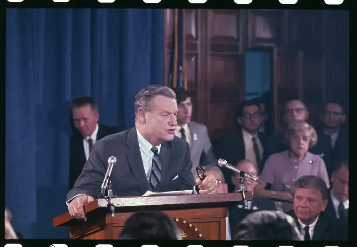Framed Print : Nelson Rockefeller Speaking at the State Capitol Framed Print : Nelson Rockefeller Speaking at the State Capitol