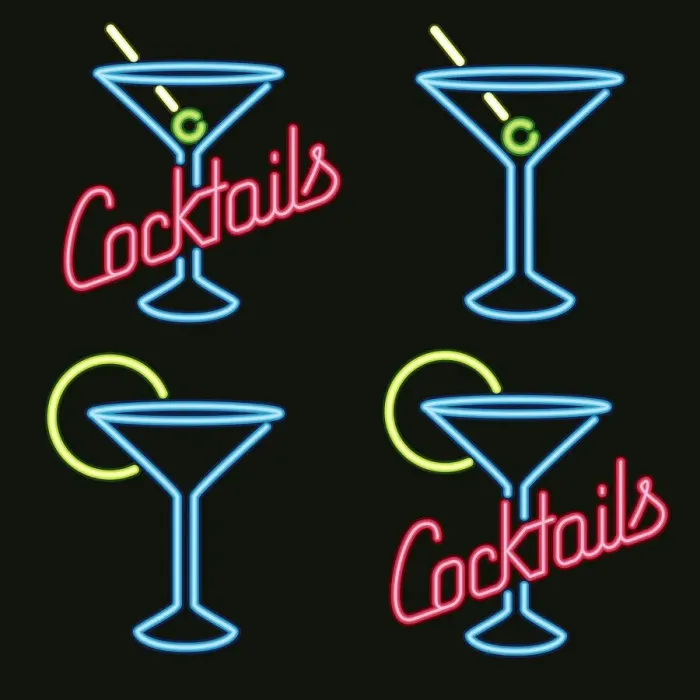 Framed Print : Neon Cocktail Lounge Signs Framed Print : Neon Cocktail Lounge Signs