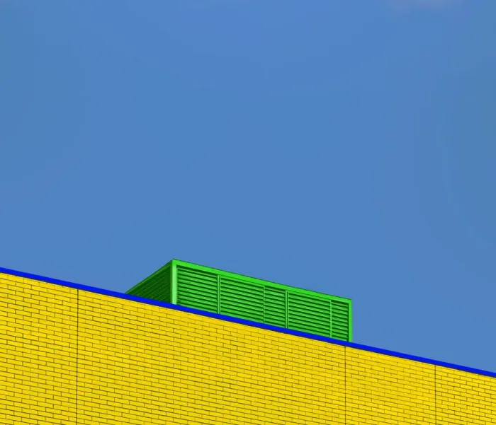 Framed Print : Neon Colored Bricks And Vent Framed Print : Neon Colored Bricks And Vent