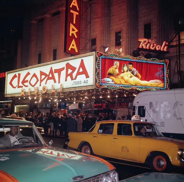 Framed Print : Neon Lit Street with Theater Framed Print : Neon Lit Street with Theater