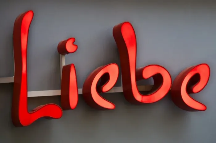 Framed Print : Neon sign with the word Liebe, German for Love Framed Print : Neon sign with the word Liebe, German for Love