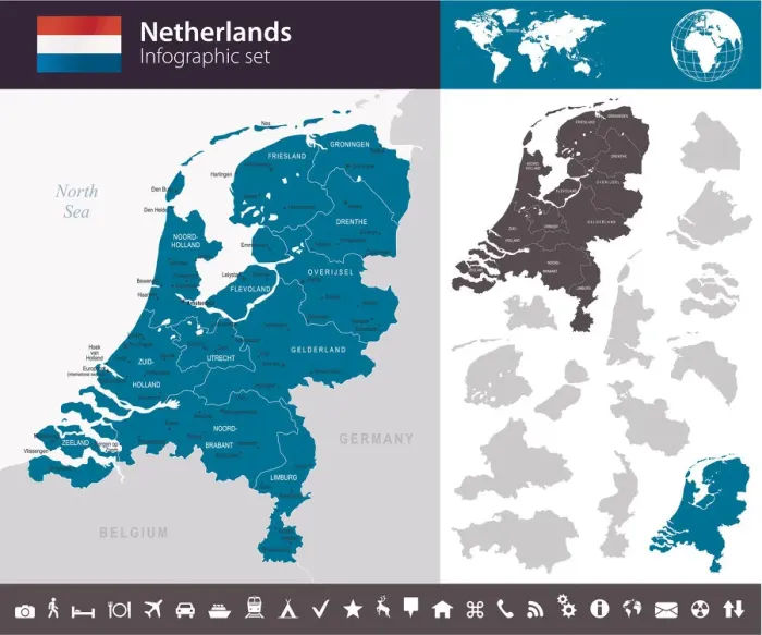 Framed Print : Netherlands - Infographic map - illustration Framed Print : Netherlands - Infographic map - illustration