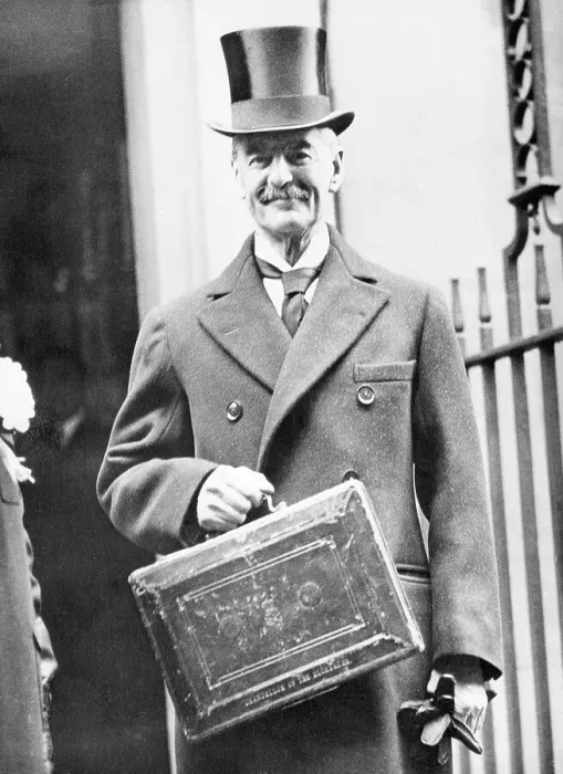 Framed Print : Neville Chamberlain with British Budget Framed Print : Neville Chamberlain with British Budget