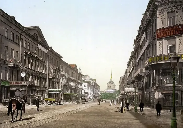 Framed Print : The Nevsky, Nevsky Prospect and the Admiralty, St. Petersburg, Russia, c. 1890, Historic, digitally enhanced reproduction of a photochrome print of the period