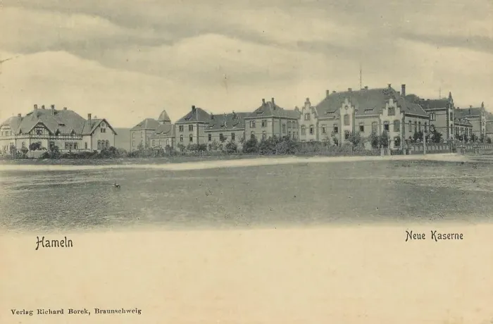 Framed Print : New barracks in Hameln, Lower Saxony, Germany, postcard with text, view around ca 1910, historical, digital reproduction of a historical postcard, public domain, from that time, exact date unknown Framed Print : New barracks in Hameln, Lower Saxony, Germany, postcard with text, view around ca 1910, historical, digital reproduction of a historical postcard, public domain, from that time, exact date unknown