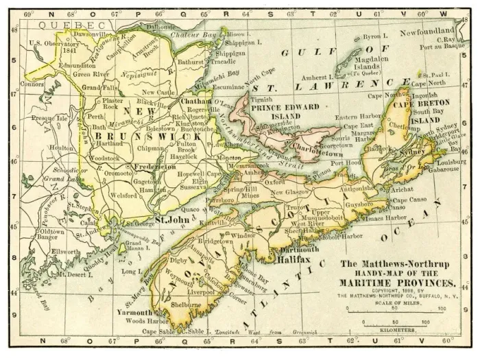 Framed Print : New Brunswick and Nova Scotia map 1898 Framed Print : New Brunswick and Nova Scotia map 1898