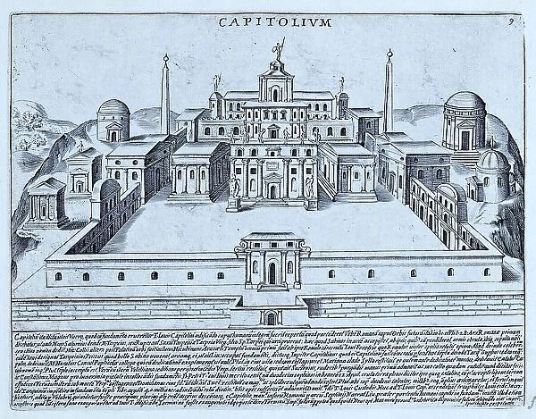New Capitol and the Piazza del Campidoglio, historical Rome, Italy, digital reproduction of an original 17th century painting, original date not known
