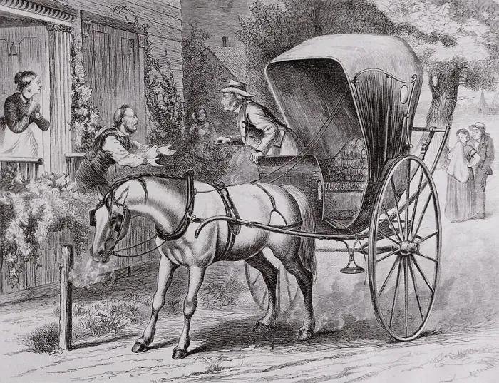 Framed Print : New Country Doctor Arriving in Town by Wagon Framed Print : New Country Doctor Arriving in Town by Wagon