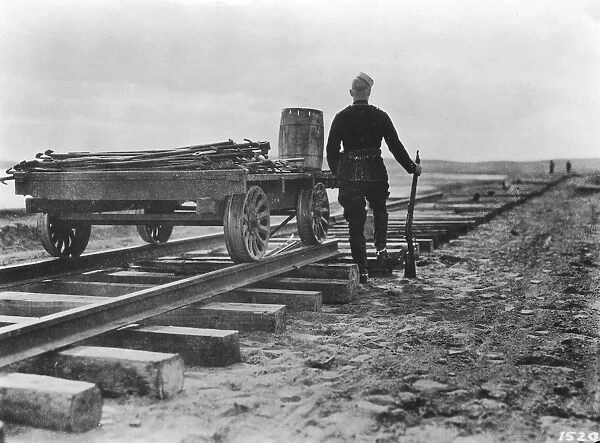 New CPR. circa 1890: A soldier watching the construction of the extension