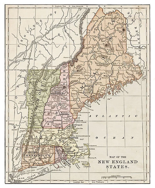 New England States map 1889
