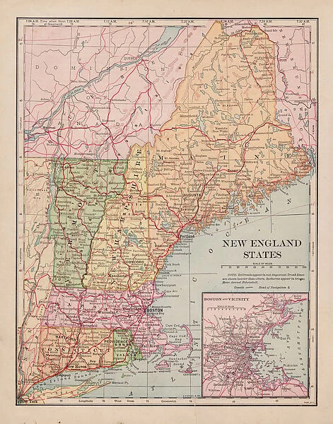 New England states map 1898