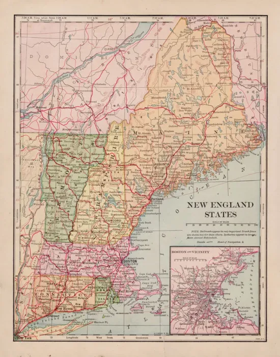 Framed Print : New England states map 1898 Framed Print : New England states map 1898