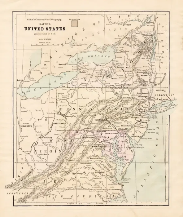 Framed Print : New England States USA map 1881 Framed Print : New England States USA map 1881